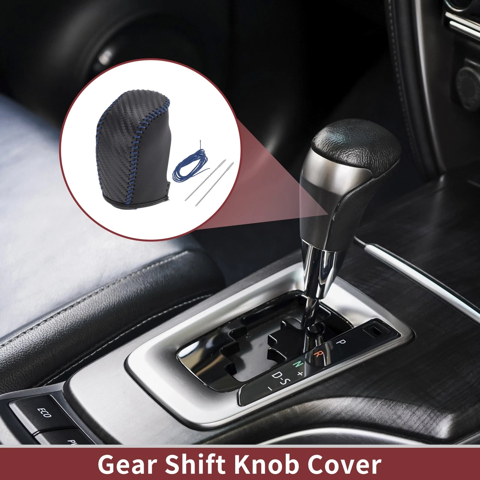 Gear Shift Knob Cover for Hyundai Sonata (2011–2014) Black Blue Faux Leather
