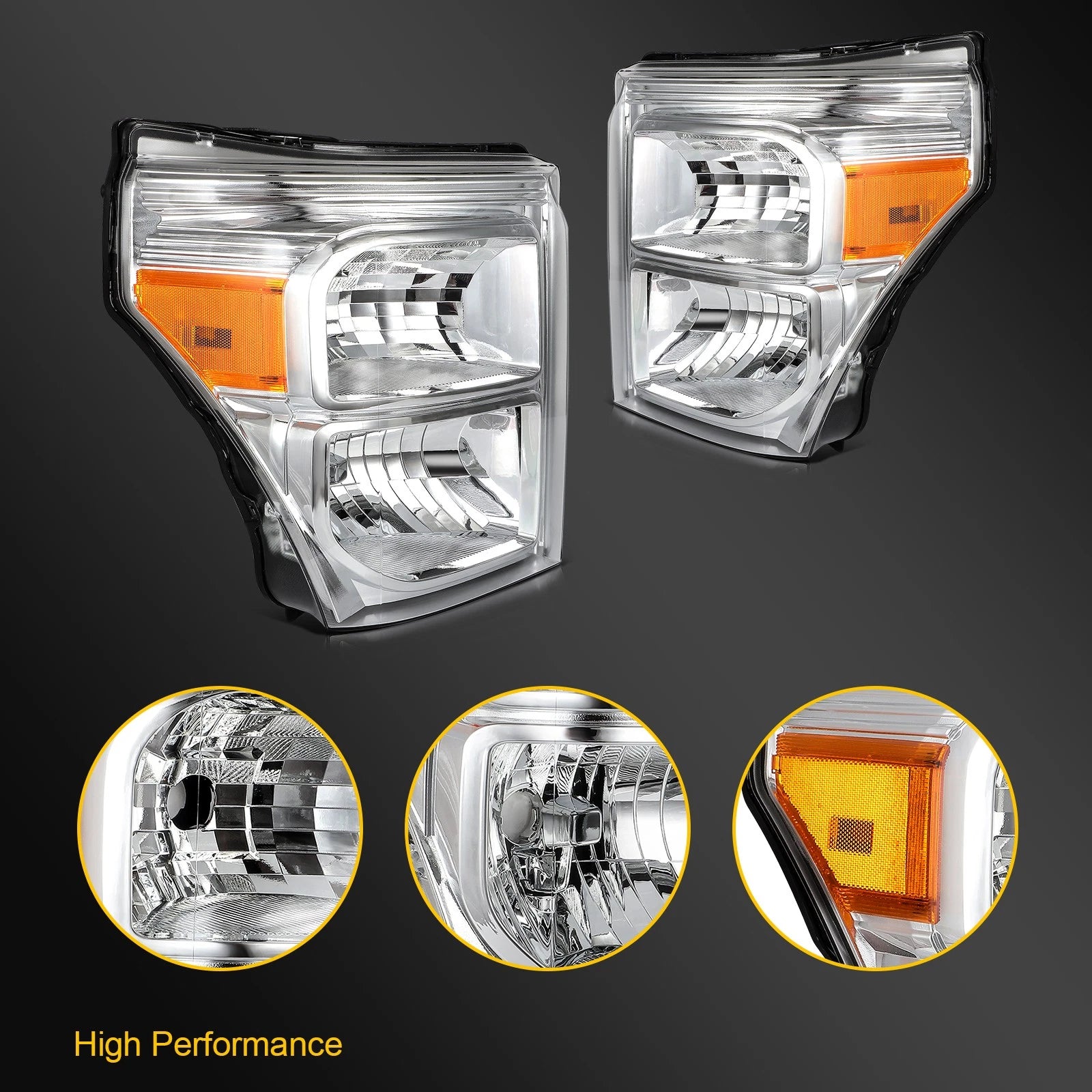 Set of 2 Chrome Headlight Assembly for Ford F250 F350 F450 Super Duty