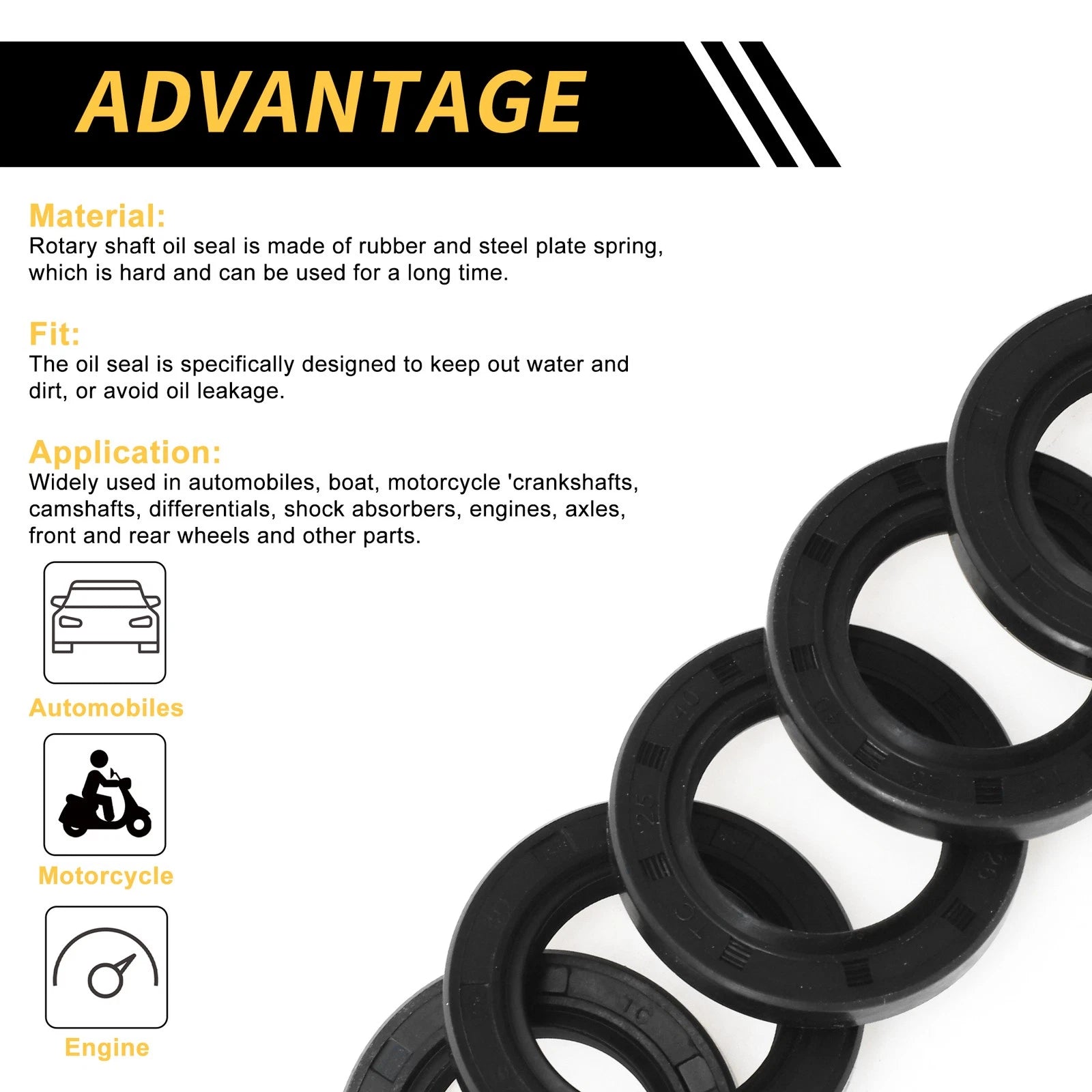 Set of 5 Oil Seal Rotary Shaft Seal NBR Rubber 25x40x7mm