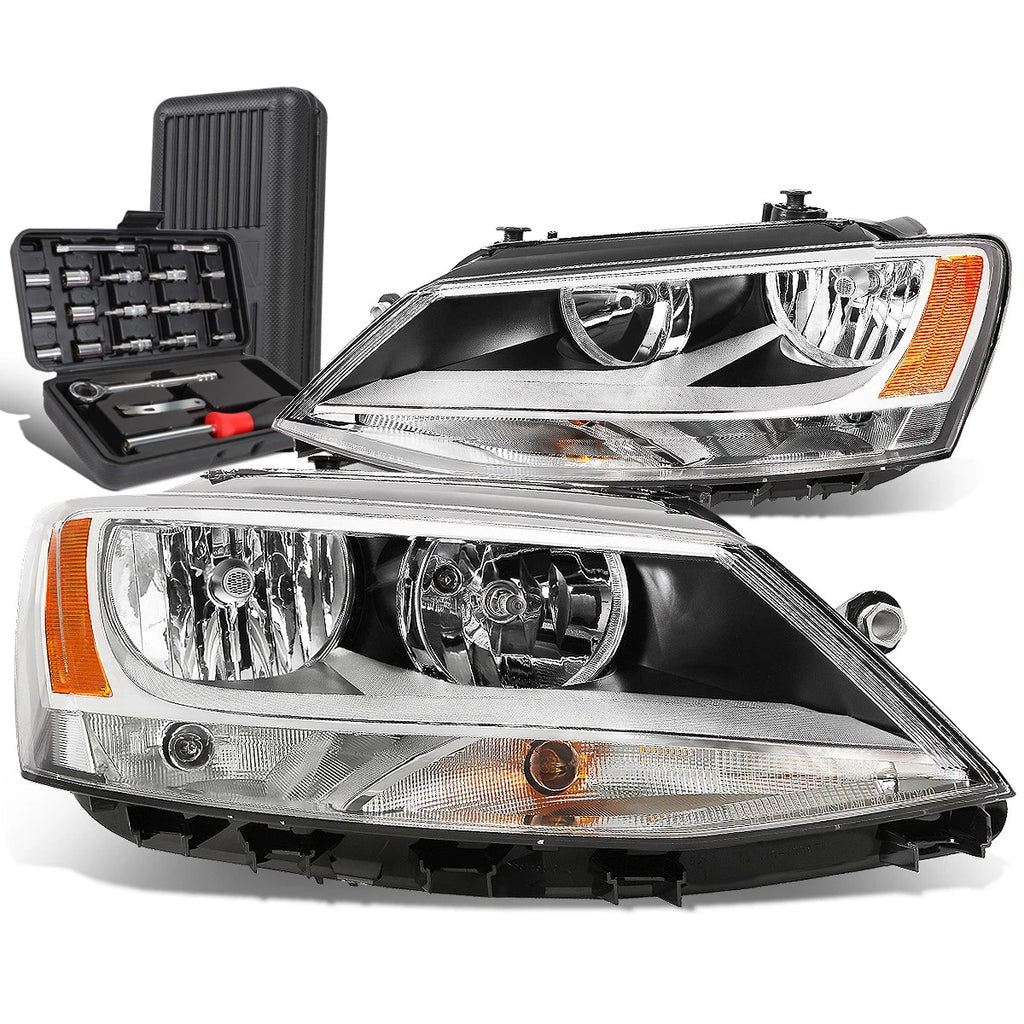 Pair of Chrome Housing Amber Side Headlights for Volkswagen Jetta (2011–2018)