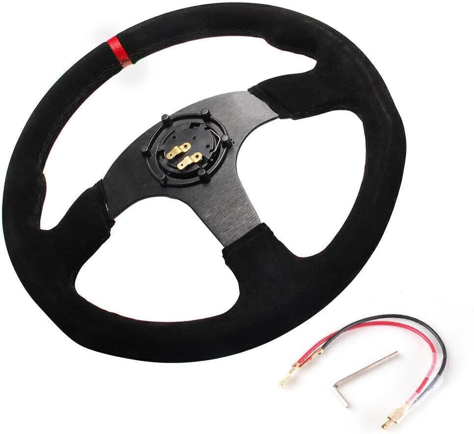 14 Inch Racing Steering Wheel for Universal Vehicles (350mm, Suede Leather)