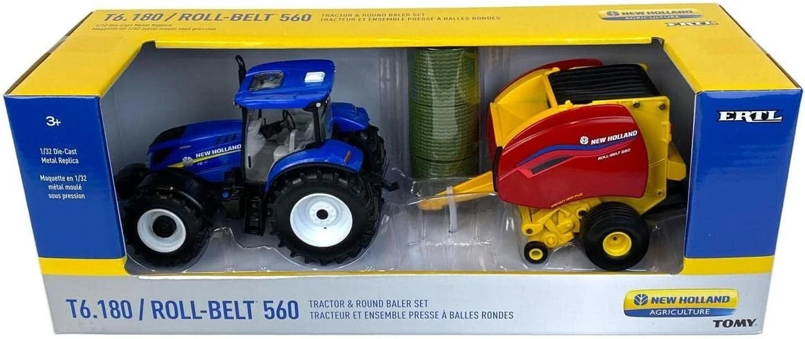 ERTL 1/32 New Holland T6.180 with Roll-Belt 560 Round Baler (13966)