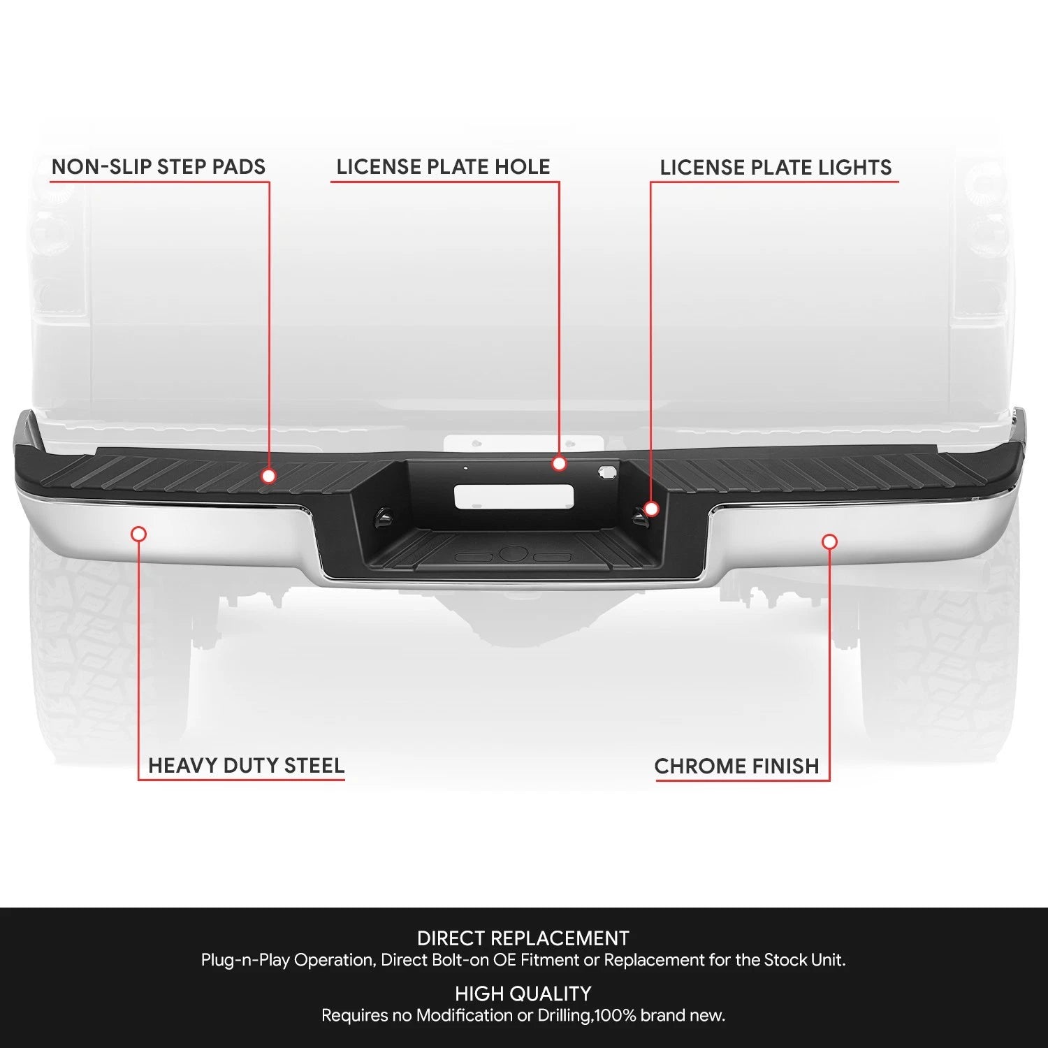 Rear Bumper Assembly for Ford F-150 Fleetside (2006–2008) w/o Sensor Hole, Tow Package
