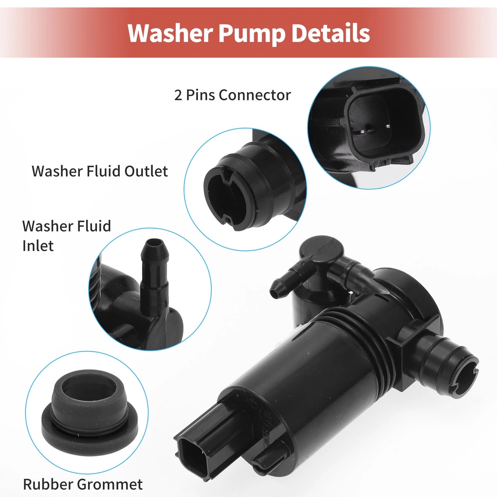 Windshield Washer Pump w/ Grommet for Ford (No. 8A6117K624AA)