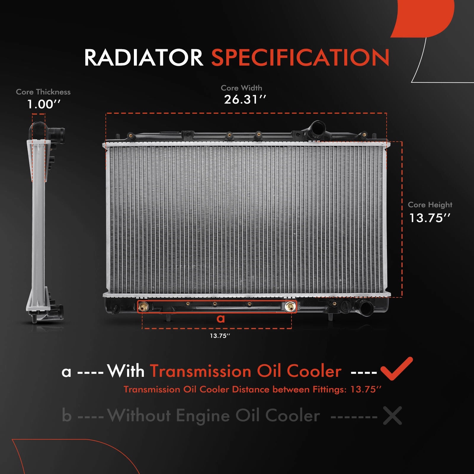 Radiator with Oil Cooler for Mitsubishi Eclipse (1990-1994)