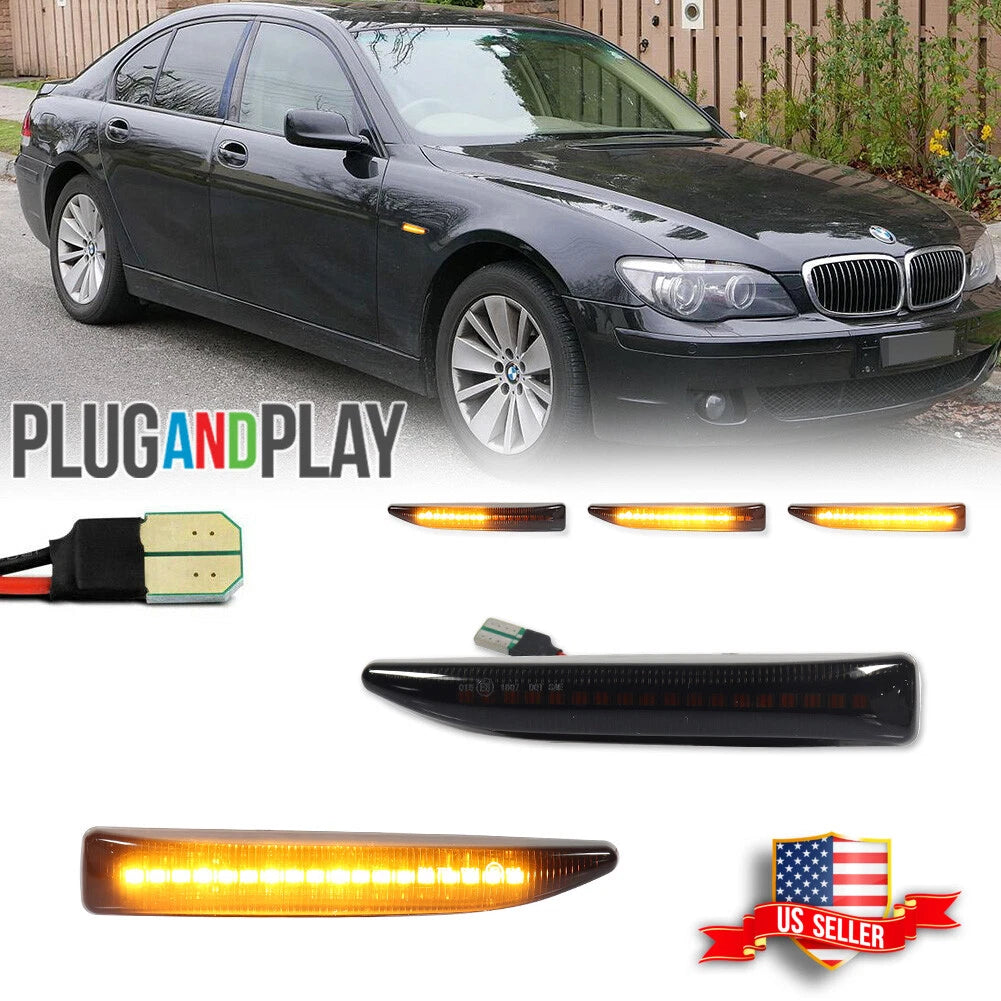 Smoked Dynamic Amber LED Front Side Marker Lights for BMW 7-Series (2002–2008)