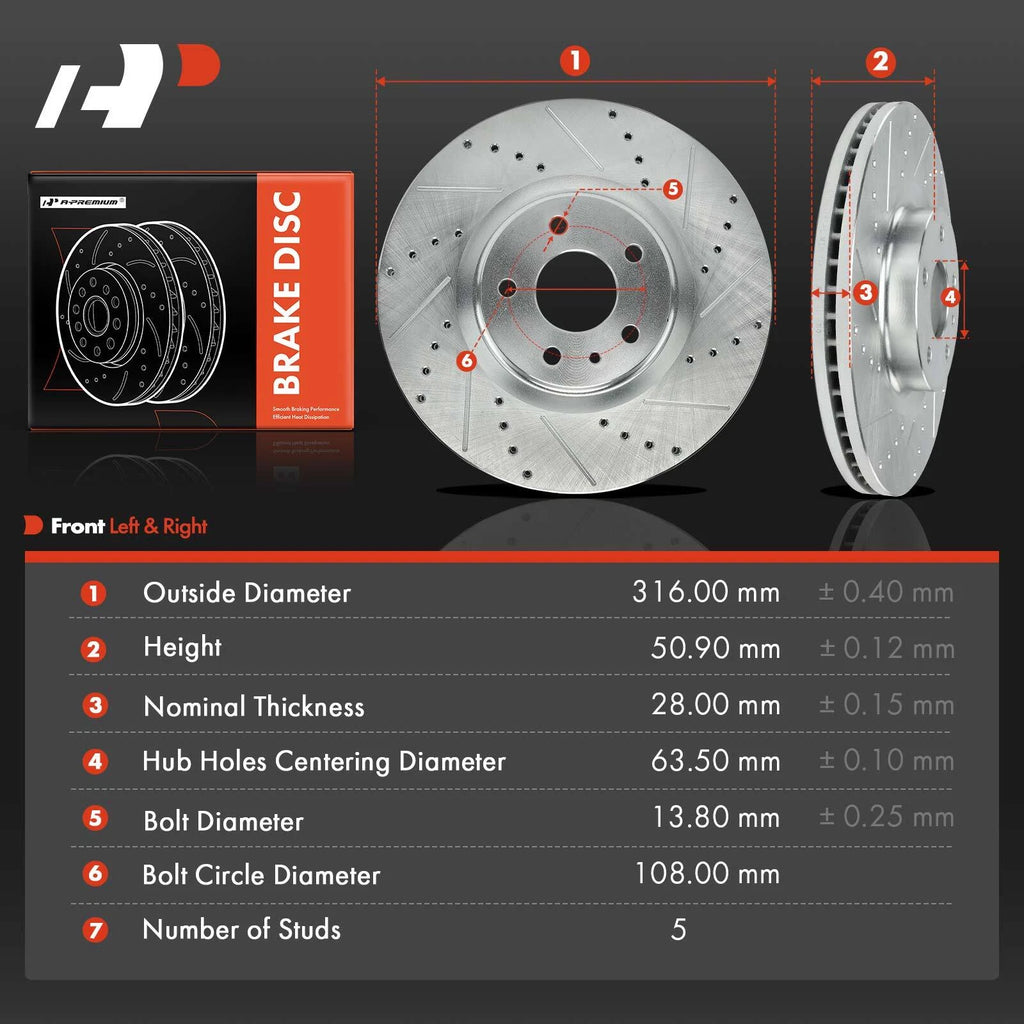 Front Side Drilled Brake Rotors for Ford Fusion, Lincoln MKZ (2013–2020)