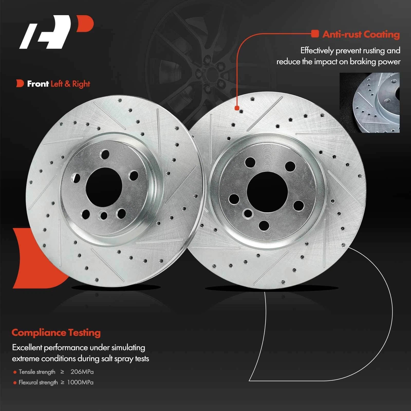 Front Drilled Brake Rotors for BMW X1 (2016–2022) X2 (2018–2021) Mini