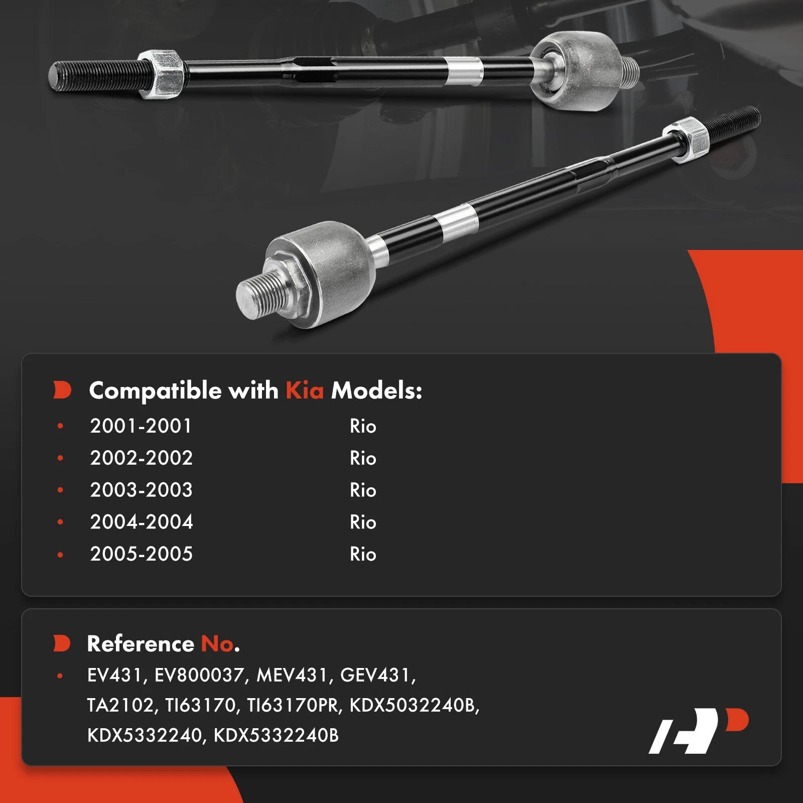 2X Front Inner Tie Rod Ends for Kia Rio (2001-2005)