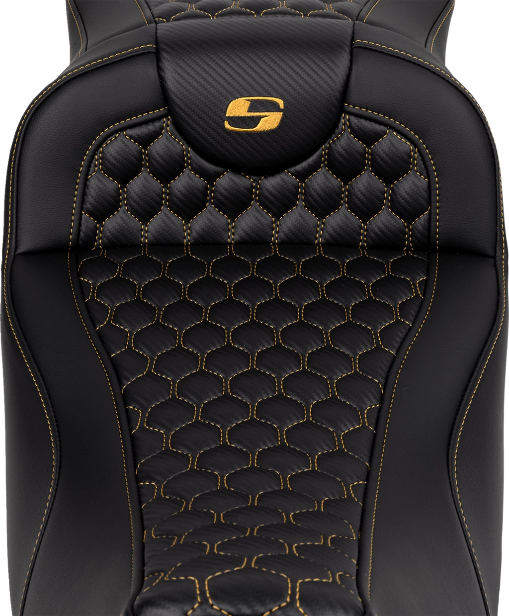 SADDLEMEN RoadSofa Seat for Harley Davidson (Extended Reach, Honeycomb, Gold Stitch)