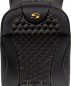SADDLEMEN RoadSofa Seat for Harley Davidson (Extended Reach, Honeycomb, Gold Stitch)