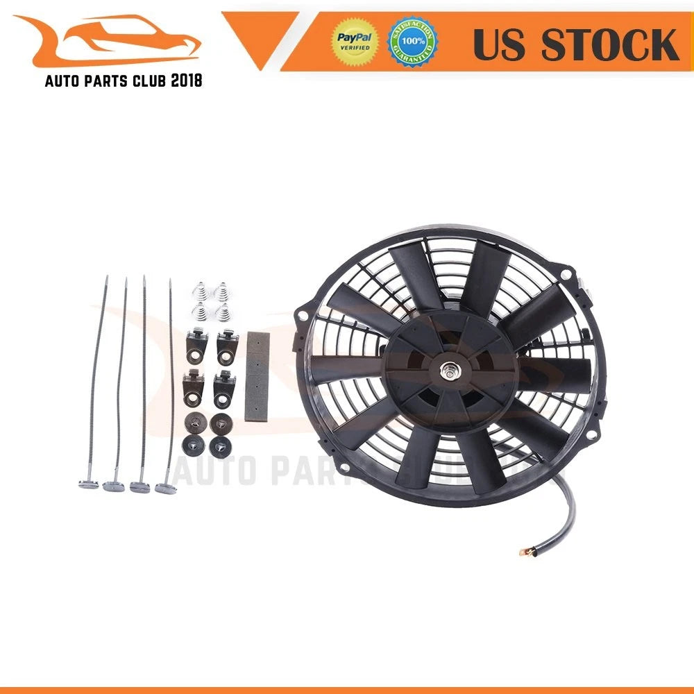 9" Black Universal Plastic Slim Radiator Cooling Fan Mount Kit 12V