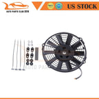 9" Black Universal Plastic Slim Radiator Cooling Fan Mount Kit 12V
