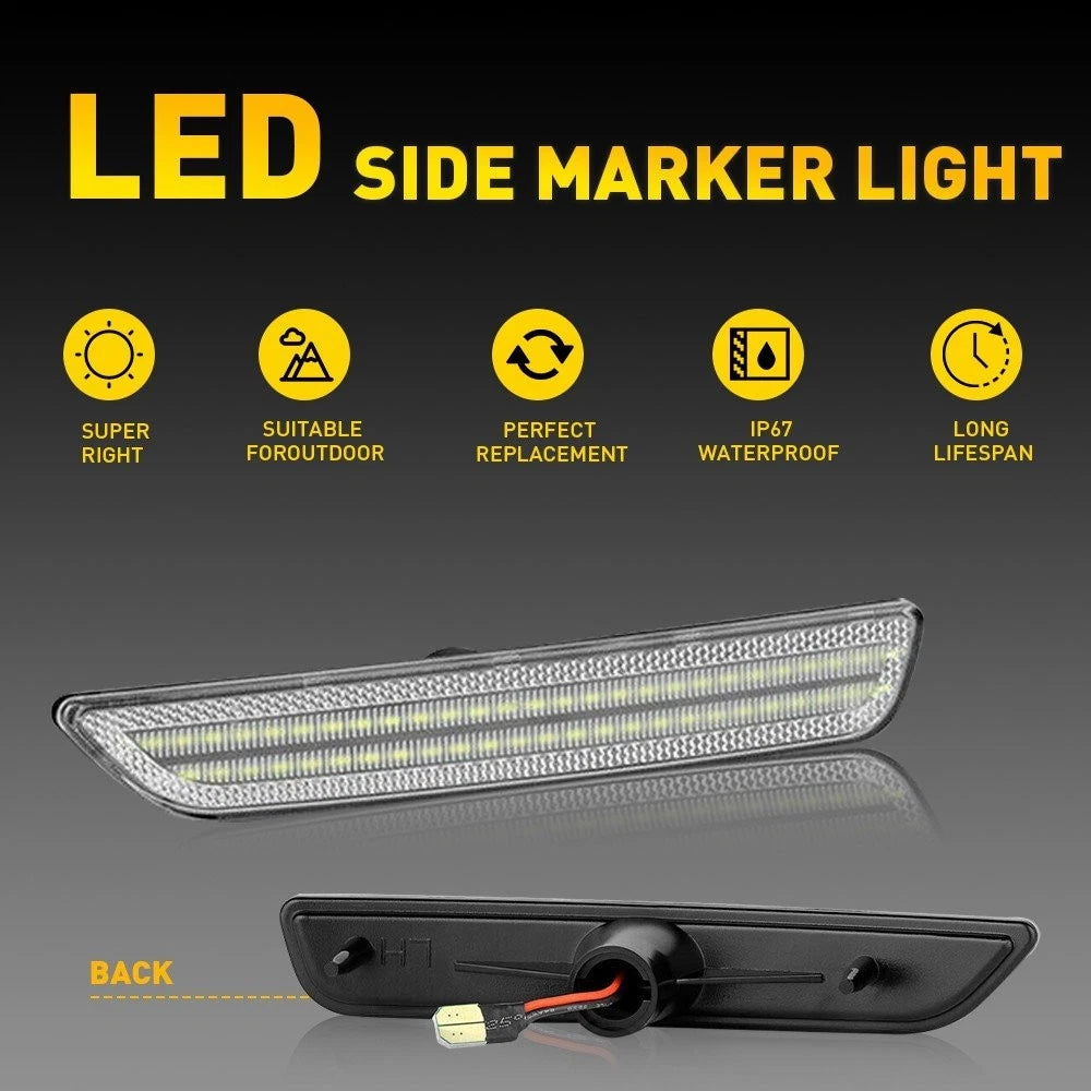 2Pc White LED Front Side Marker Lights for Ford Mustang Shelby GT500 (2010–2014)