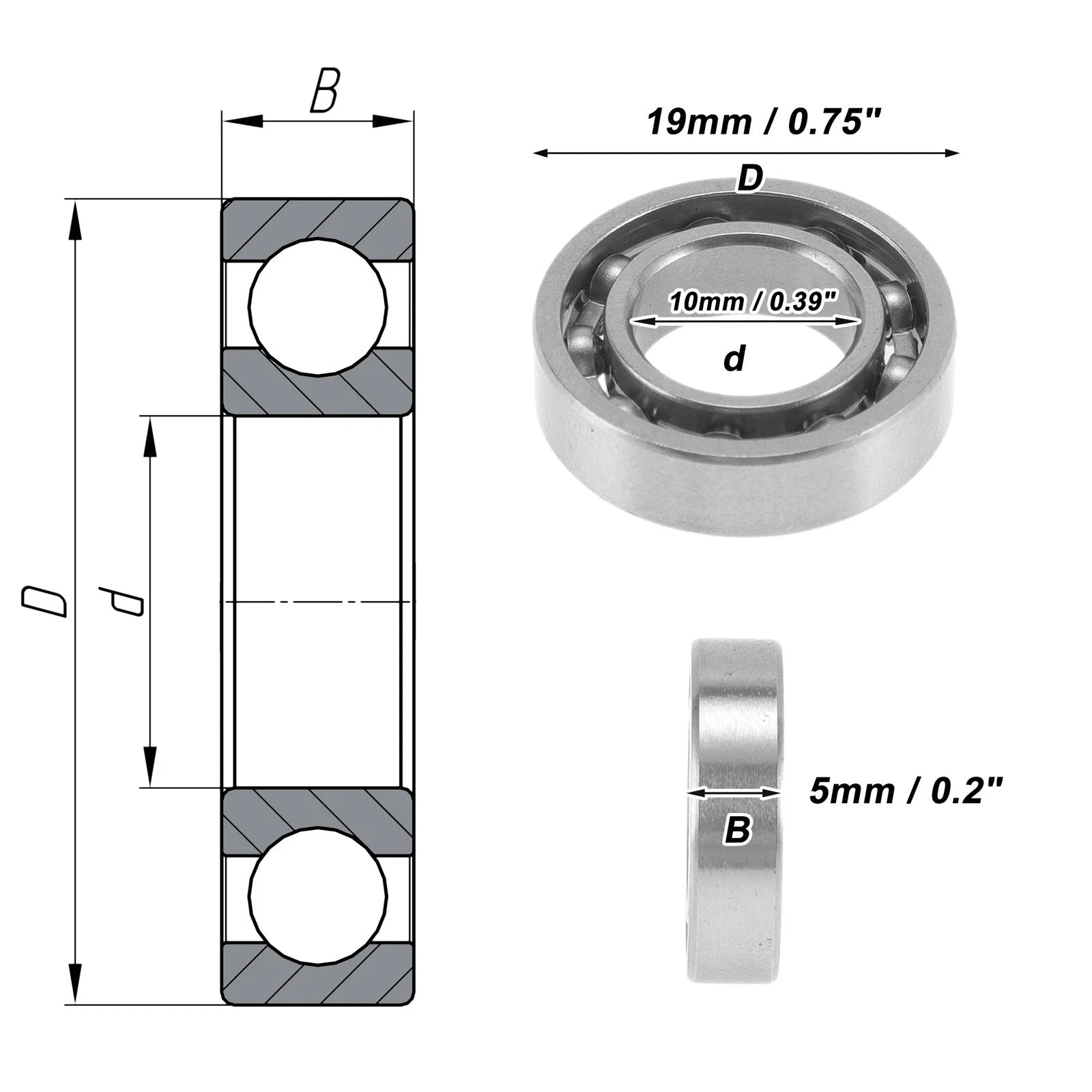 Deep Groove Ball Bearing 10x19x5mm for Scooter Skateboard (2010–2023)