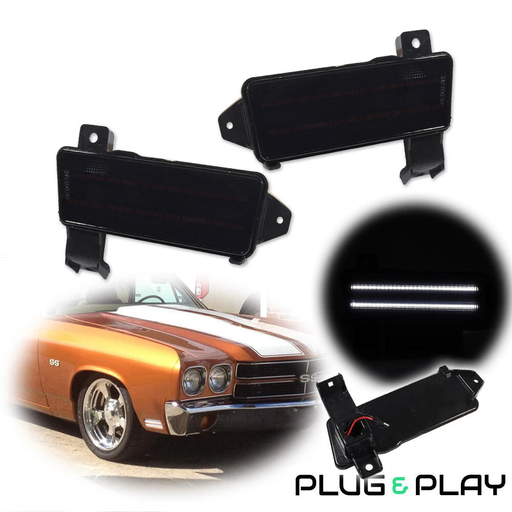 Smoked Lens White LED Front Side Marker Lights for Chevy Chevelle El Camino (1970)