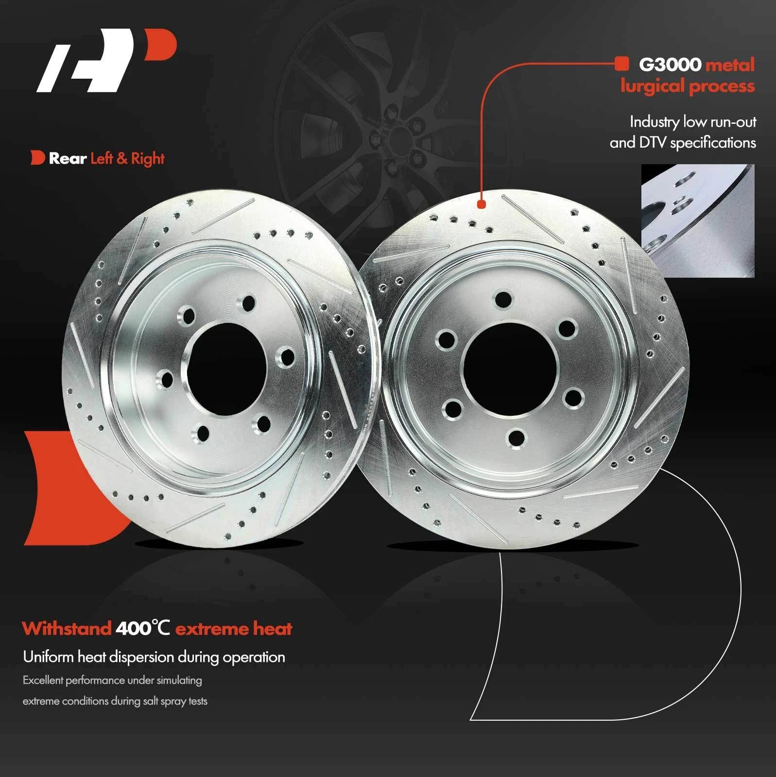 Set of 6 Rear Drilled Brake Rotors & Pads for Ford F-150 (2015–2016)