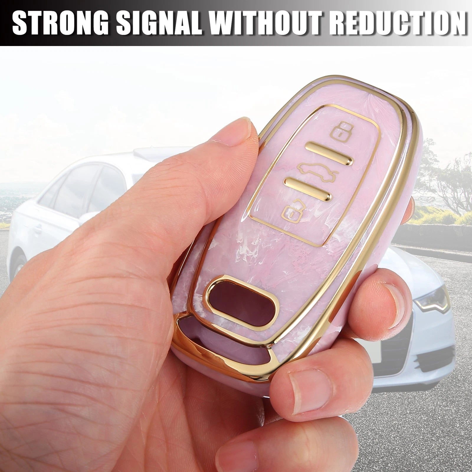 Key Fob Remote Control Cover 3 Button TPU Shell Pink for Audi A6 (2012–2018)