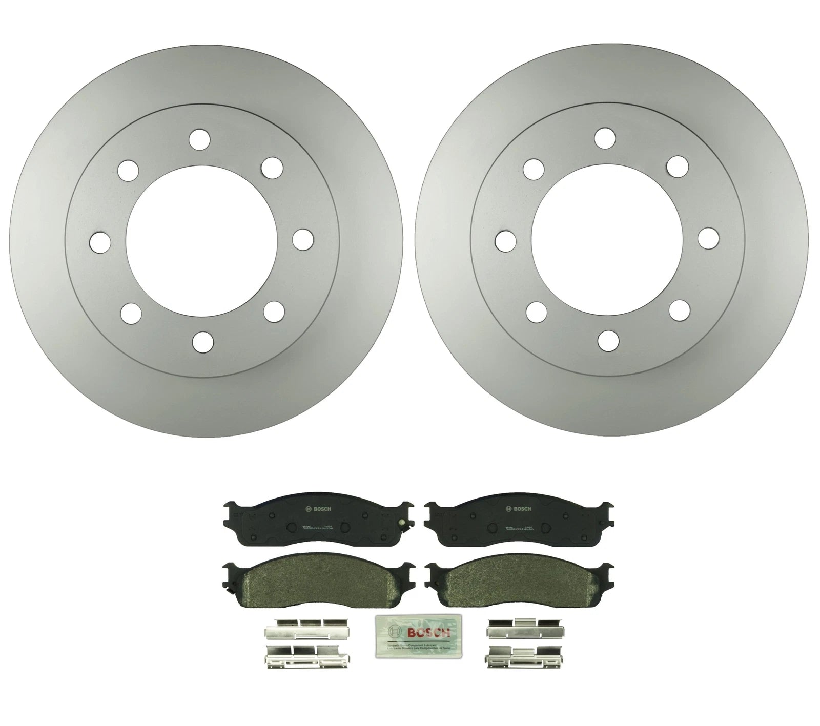 Bosch QuietCast Front Brake Kit for Dodge Ram (8 Lugs, Disc Rotors, Semi-Met Pads)
