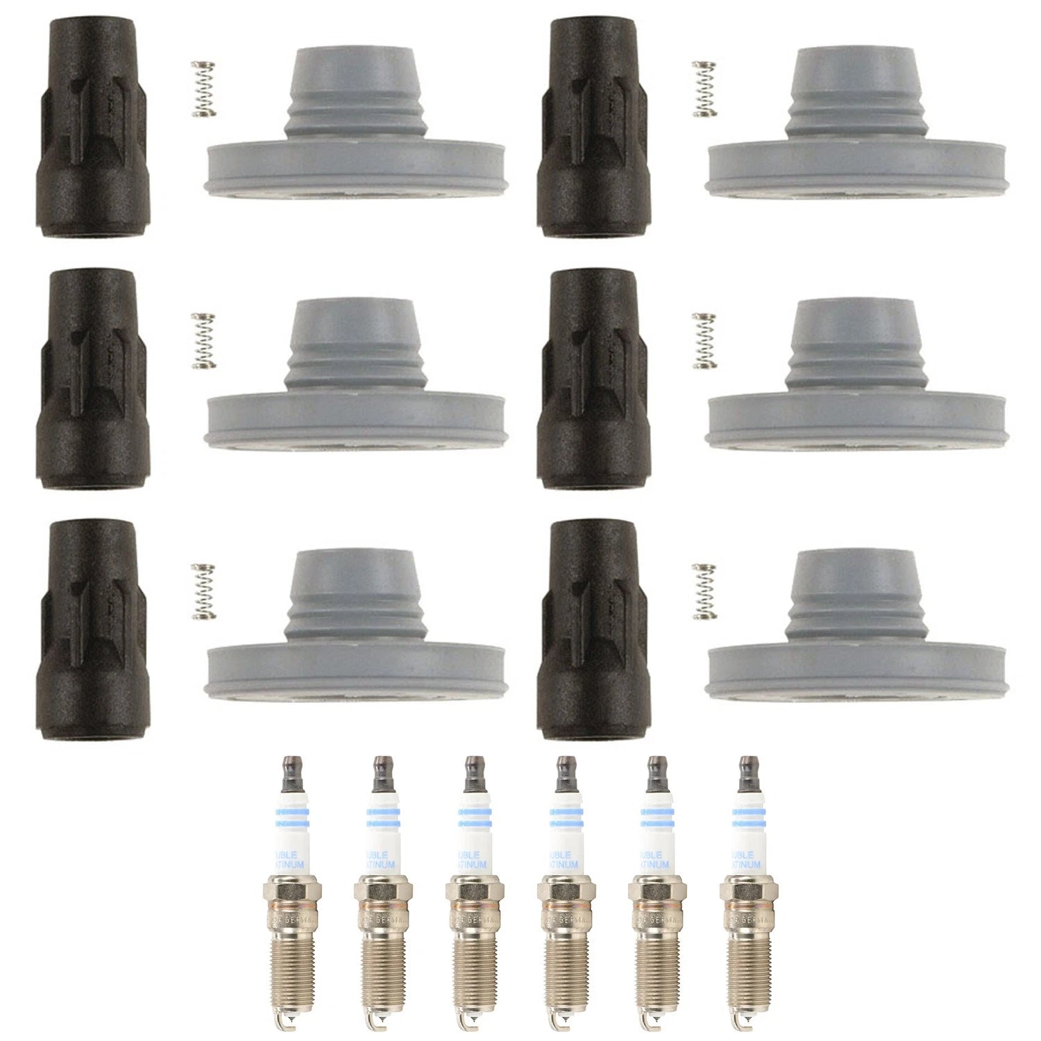 Set of 6 Bosch Double Platinum Spark Plugs & Denso Ignition Coil Boot Kit for F150 (2011–2014)