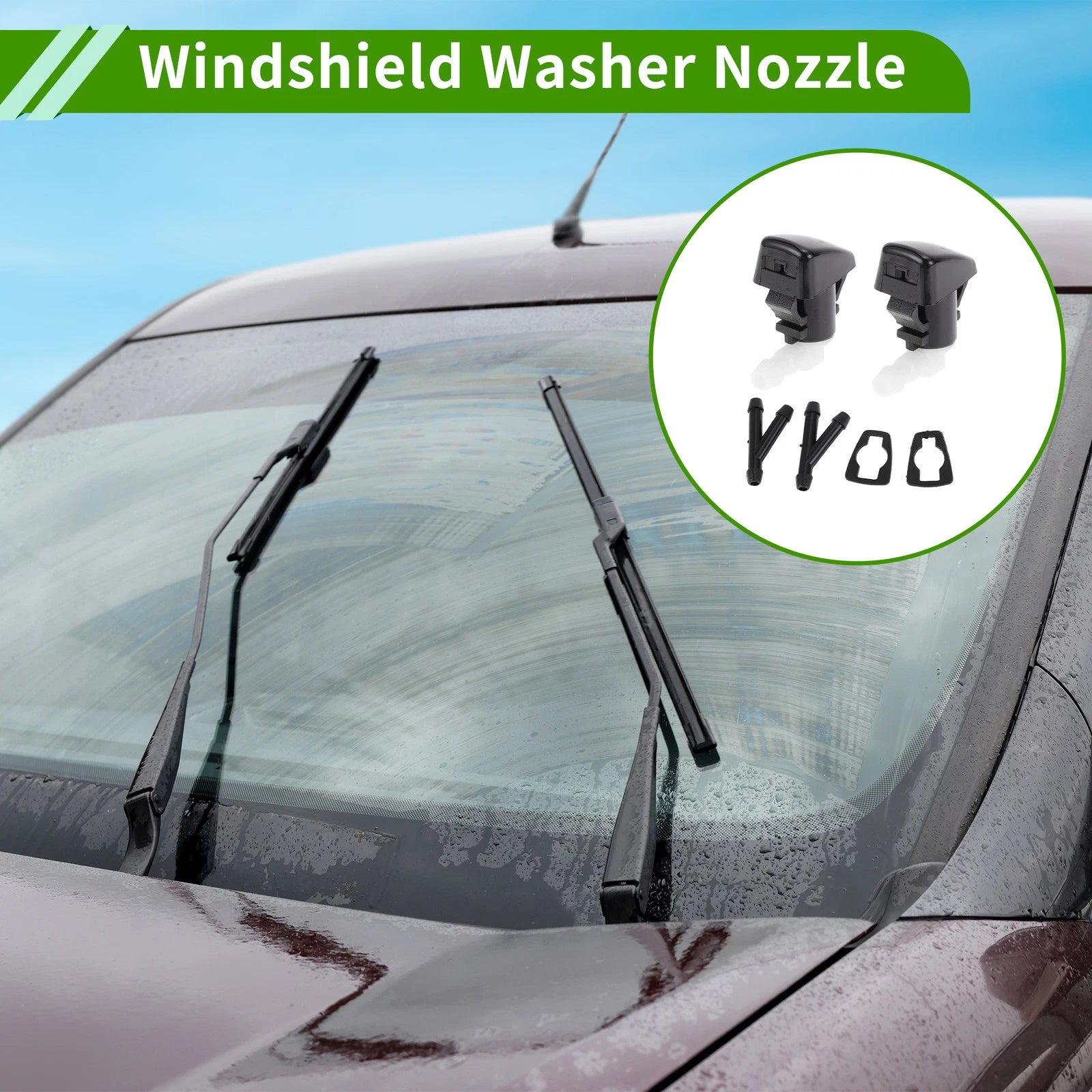 Windshield Washer Nozzle Set of 2 with Y Hose Connector for Ford Edge (2007–2011)