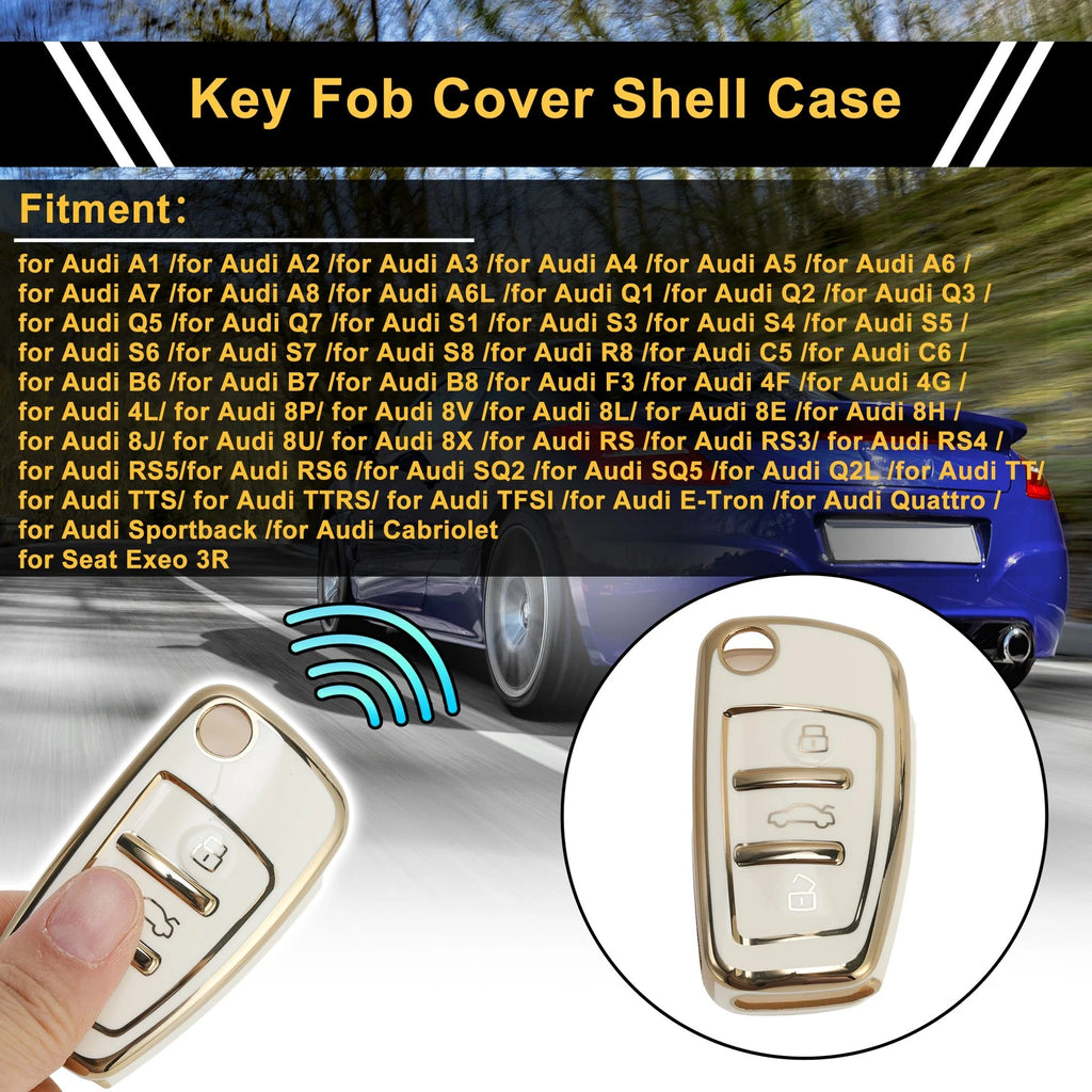 White Gold Tone TPU Silicone Car Key Case for Audi A1/A2 (3 Buttons)