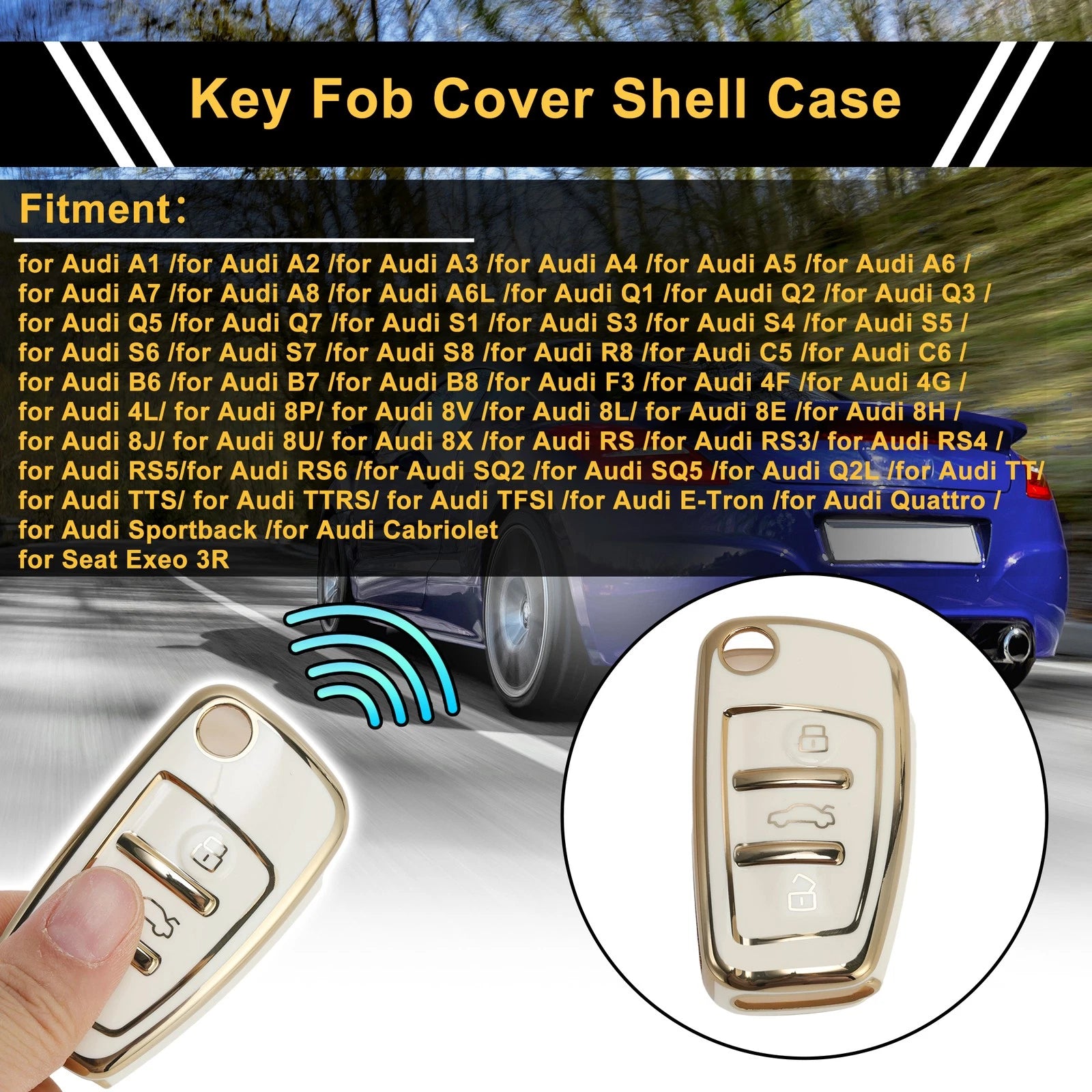 White Gold Tone TPU Silicone Car Key Case for Audi A1/A2 (3 Buttons)