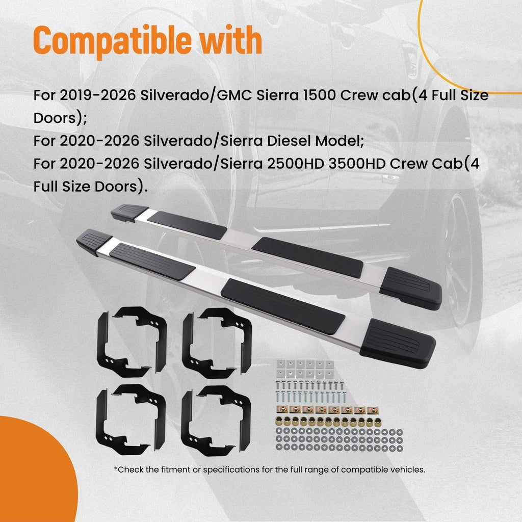Nerf Bar Side Step for Silverado 1500/2500HD/3500HD (2019–2026) Black