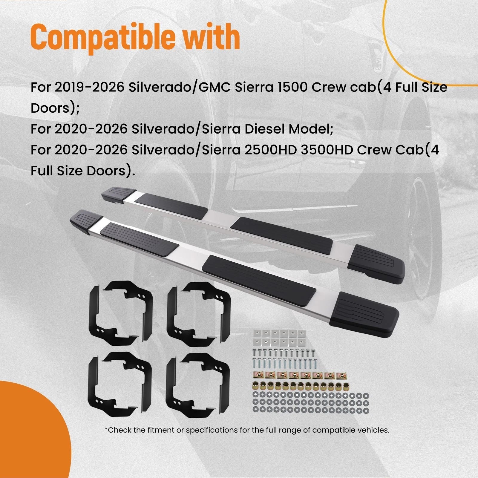 Nerf Bar Side Step for Silverado 1500/2500HD/3500HD (2019–2026) Black