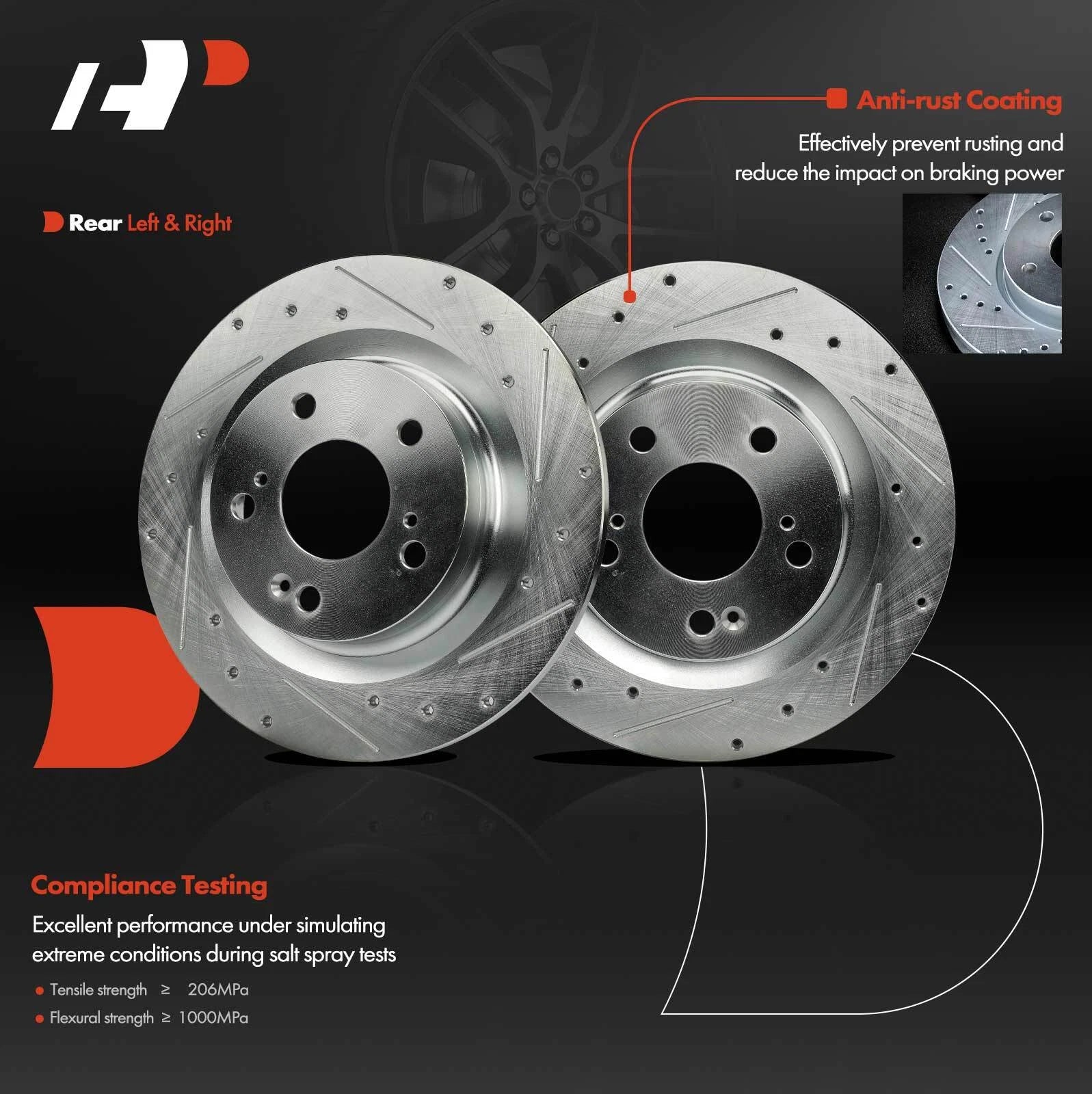 Rear Drilled Brake Rotors & Ceramic Brake Pads for Honda Civic (2017–2020)