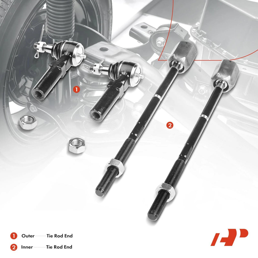Set of 4 Inner & Outer Tie Rod Ends for Ford Taurus (1986–1995)