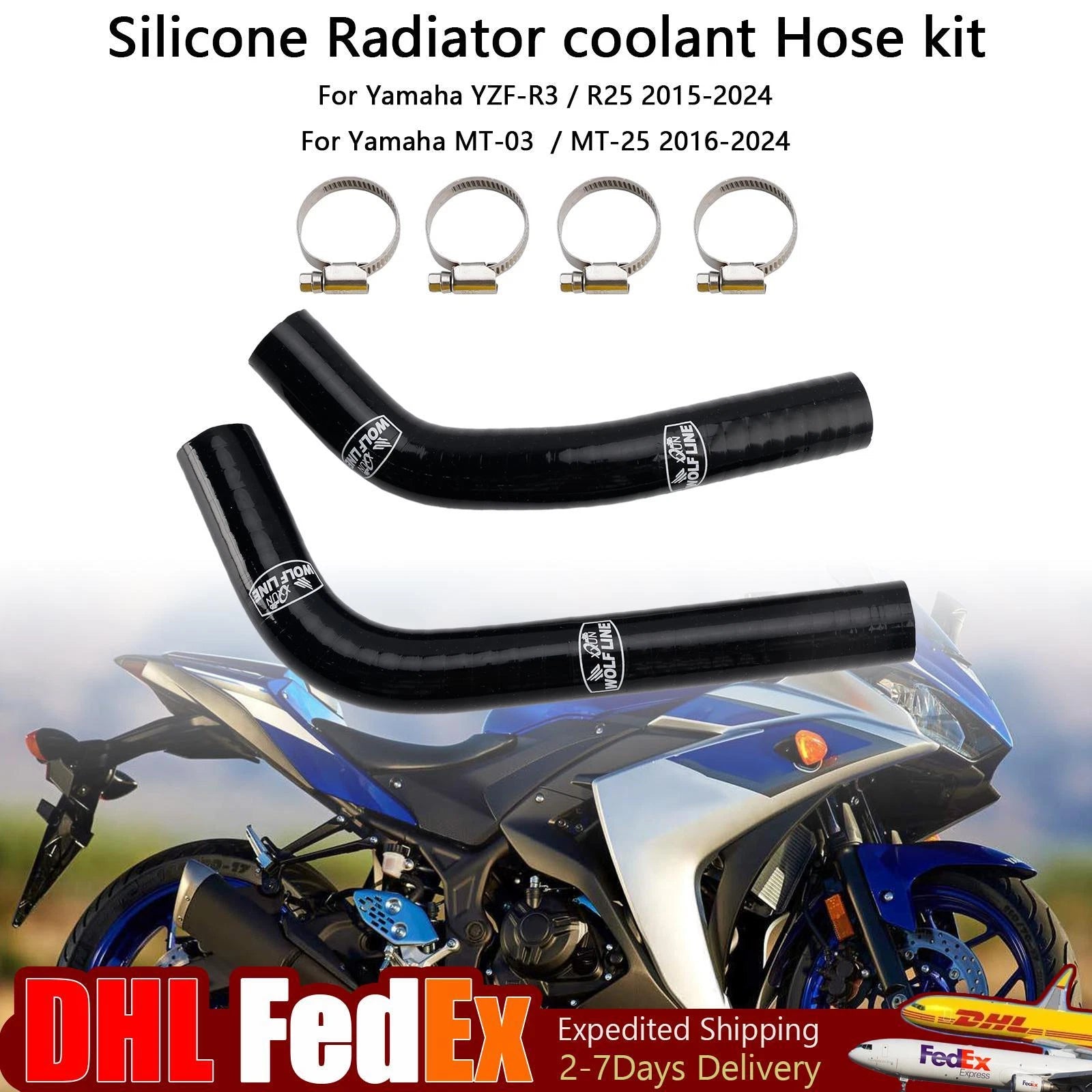 Silicone Radiator Coolant Hose for Yamaha MT-03 MT-25 YZF R3 R25 (2015–2024)
