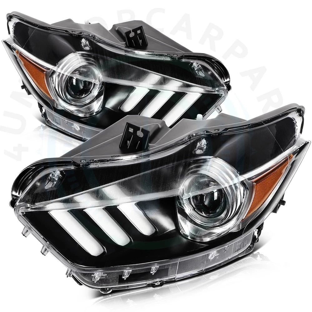 2x Black Headlight Assembly for Ford Mustang (2015–2020)