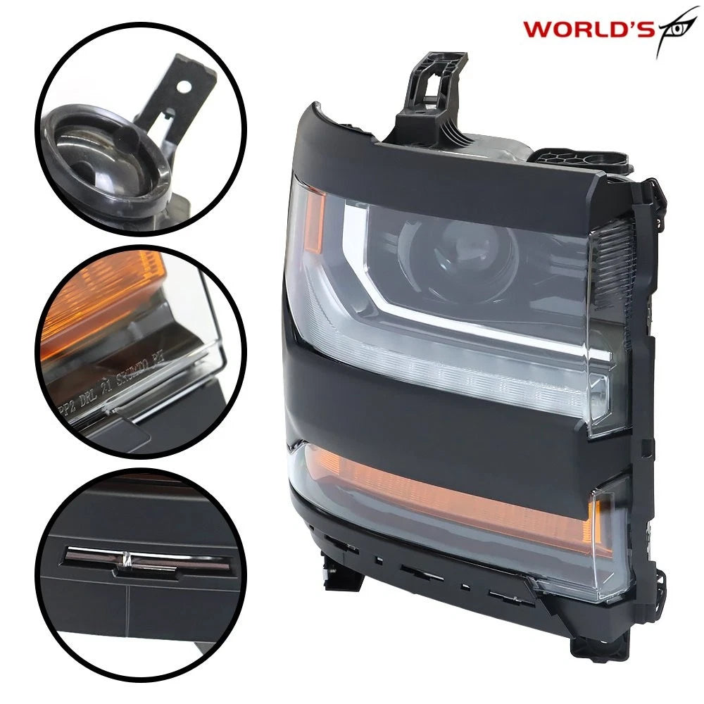 HID LED DRL Headlight for Chevy Silverado 1500 (2016–2018) Right Side Black