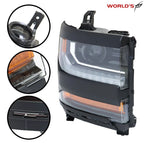 HID LED DRL Headlight for Chevy Silverado 1500 (2016–2018) Right Side Black