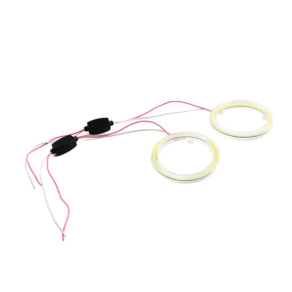 2X 70MM LED Fog Headlights for Universal Fit (COB Angel Eyes Halo Ring)