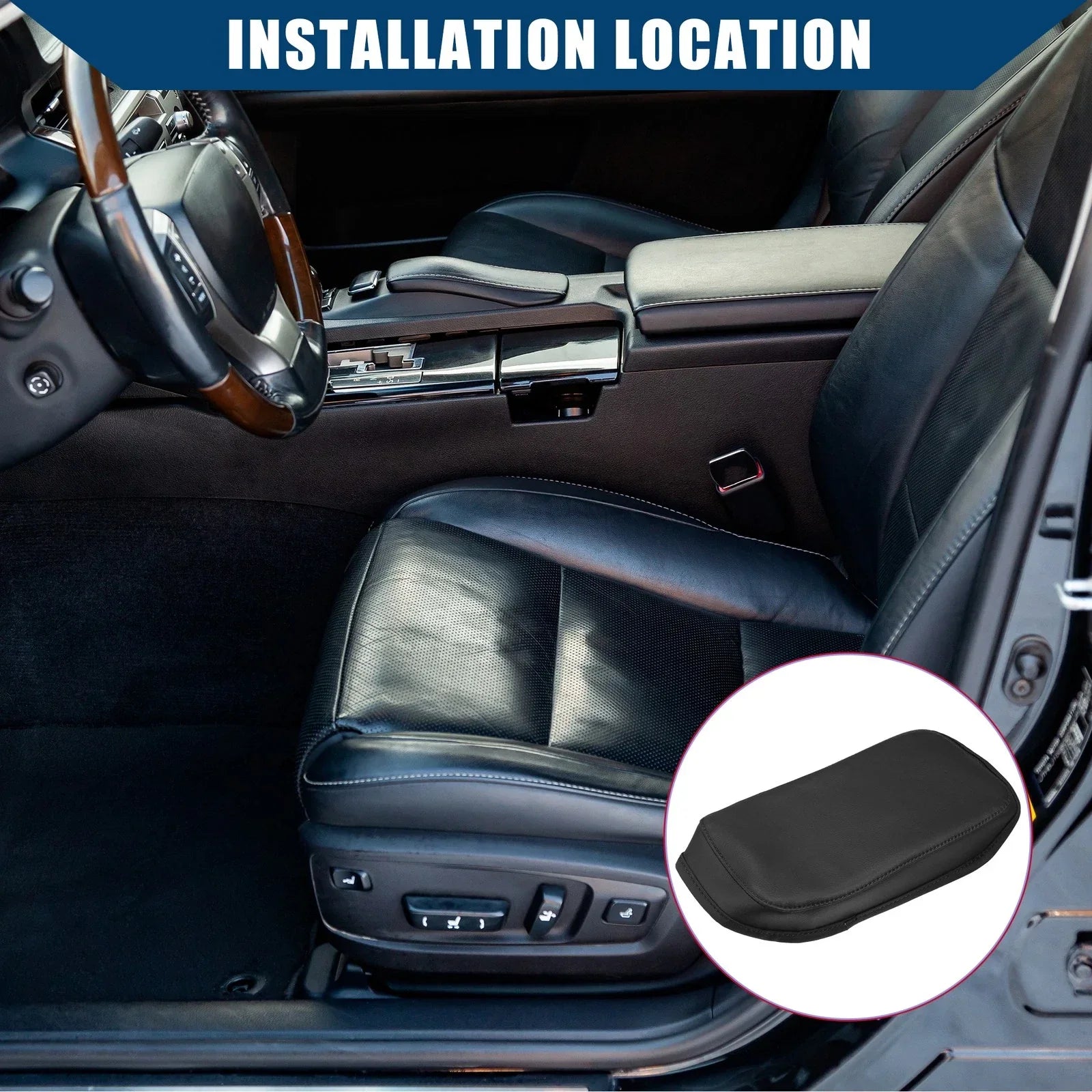 Auto Center Console Armrest Cover for Hyundai Kona 2018-2023 Faux Leather Black