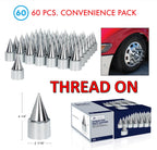 Chrome Spike Lug Nut Covers 33mm Thread-On for Universal Fit (60-Pack)