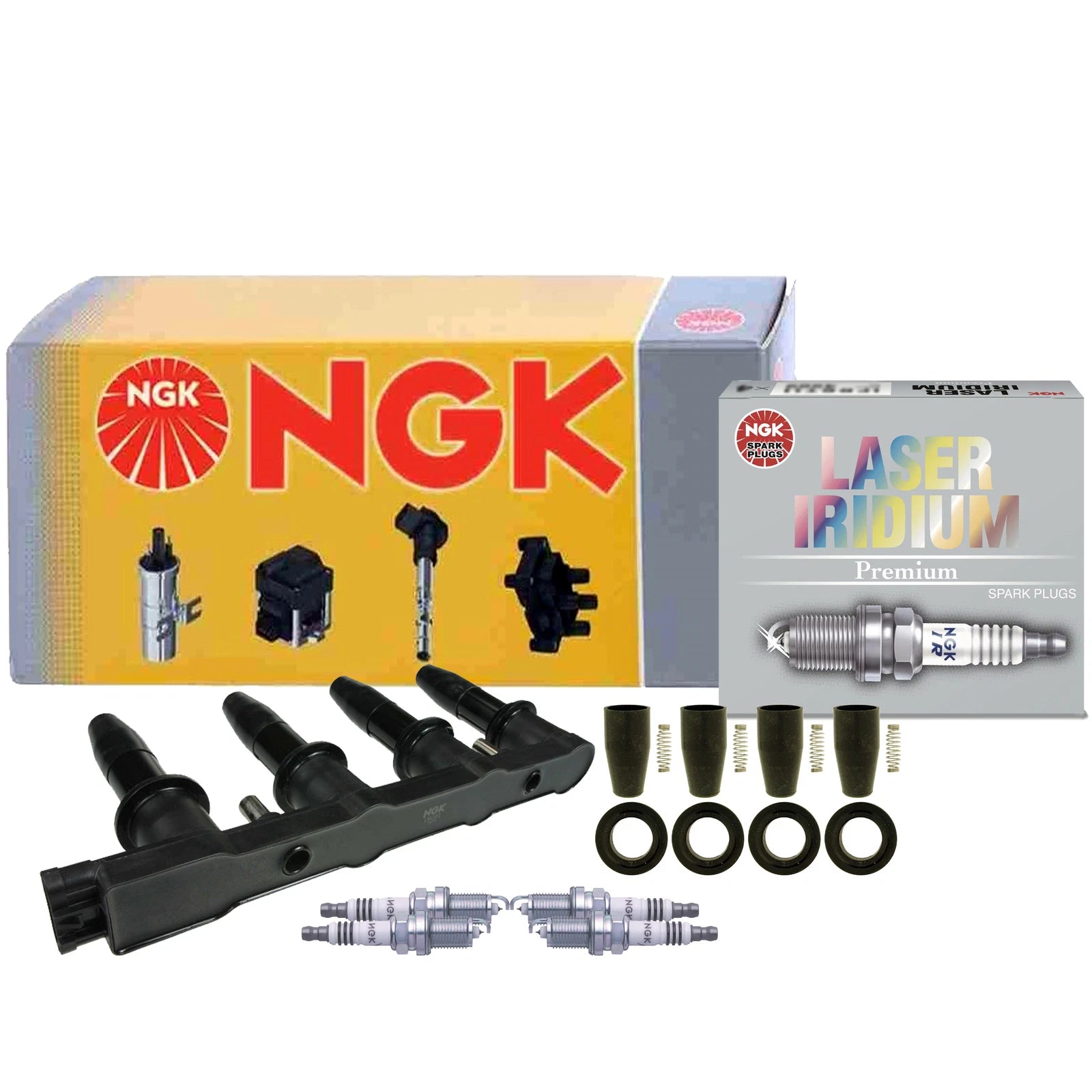 Set of 4 NGK COP Ignition Coils & 4 Laser Iridium Spark Plugs for Aveo G3 (2004–2011)