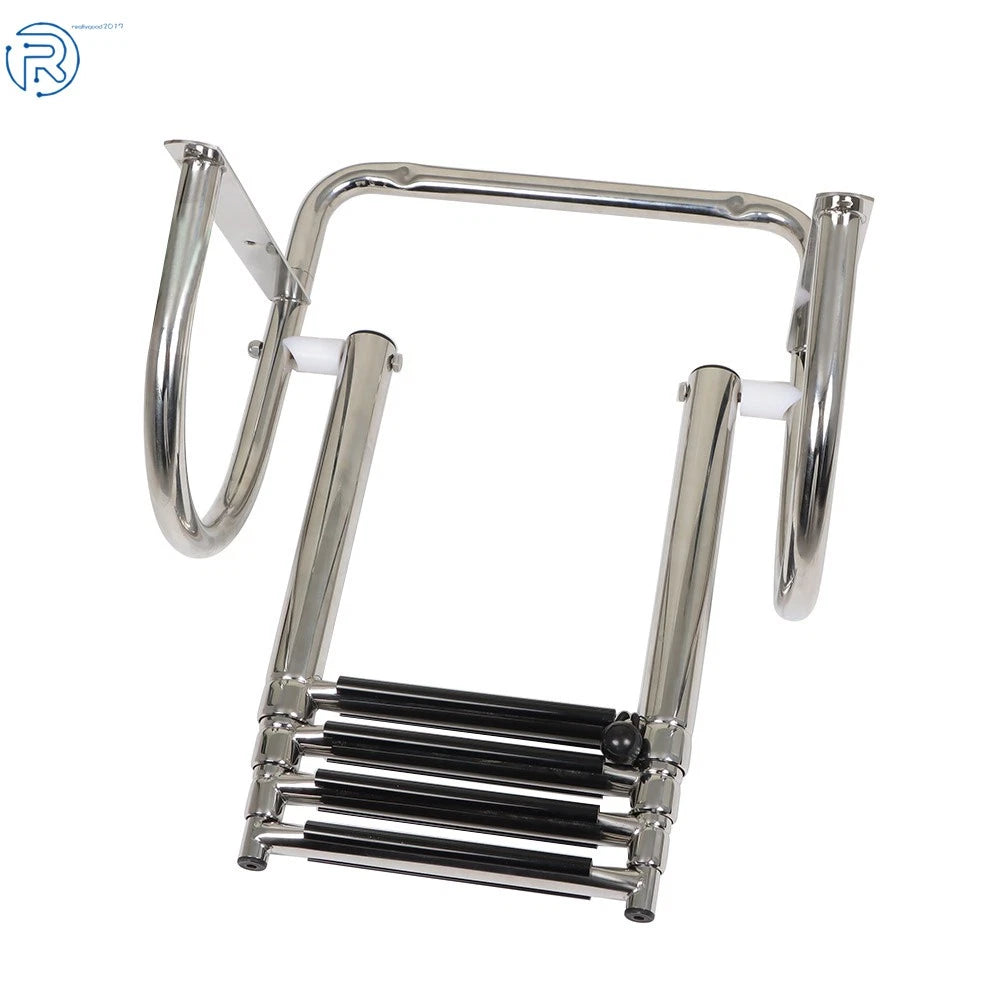 Set of 4 Stainless Steel Telescoping Boat Ladders with Pedal Hand Railing