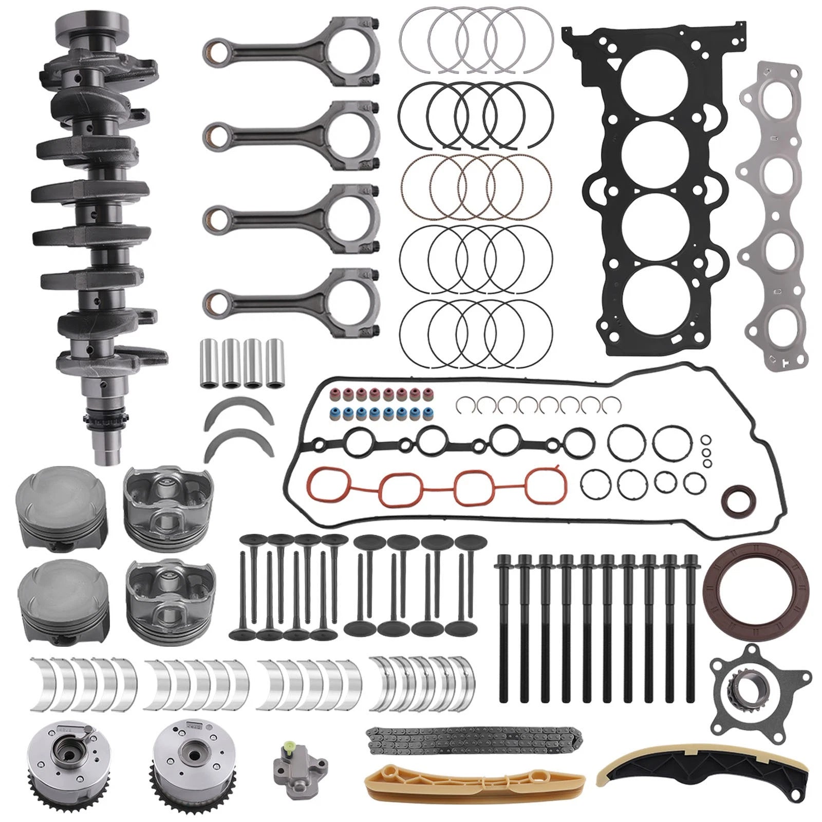 Engine Piston Gasket Set w/ Crankshaft Rods Timing Kit for Hyundai KIA G4FJ