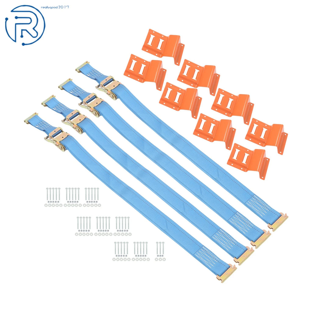 Set of 4 Blue Ratchet Straps for E-Track Trailer (8')