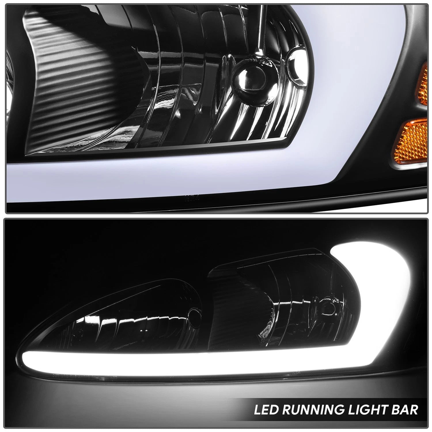 3D LED DRL Headlights for Pontiac Grand Prix (2004–2008) - Black Housing, Amber Corner