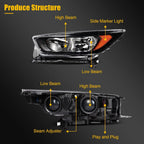 2X Black Headlights with Bulbs for Ford Escape (2018–2019)