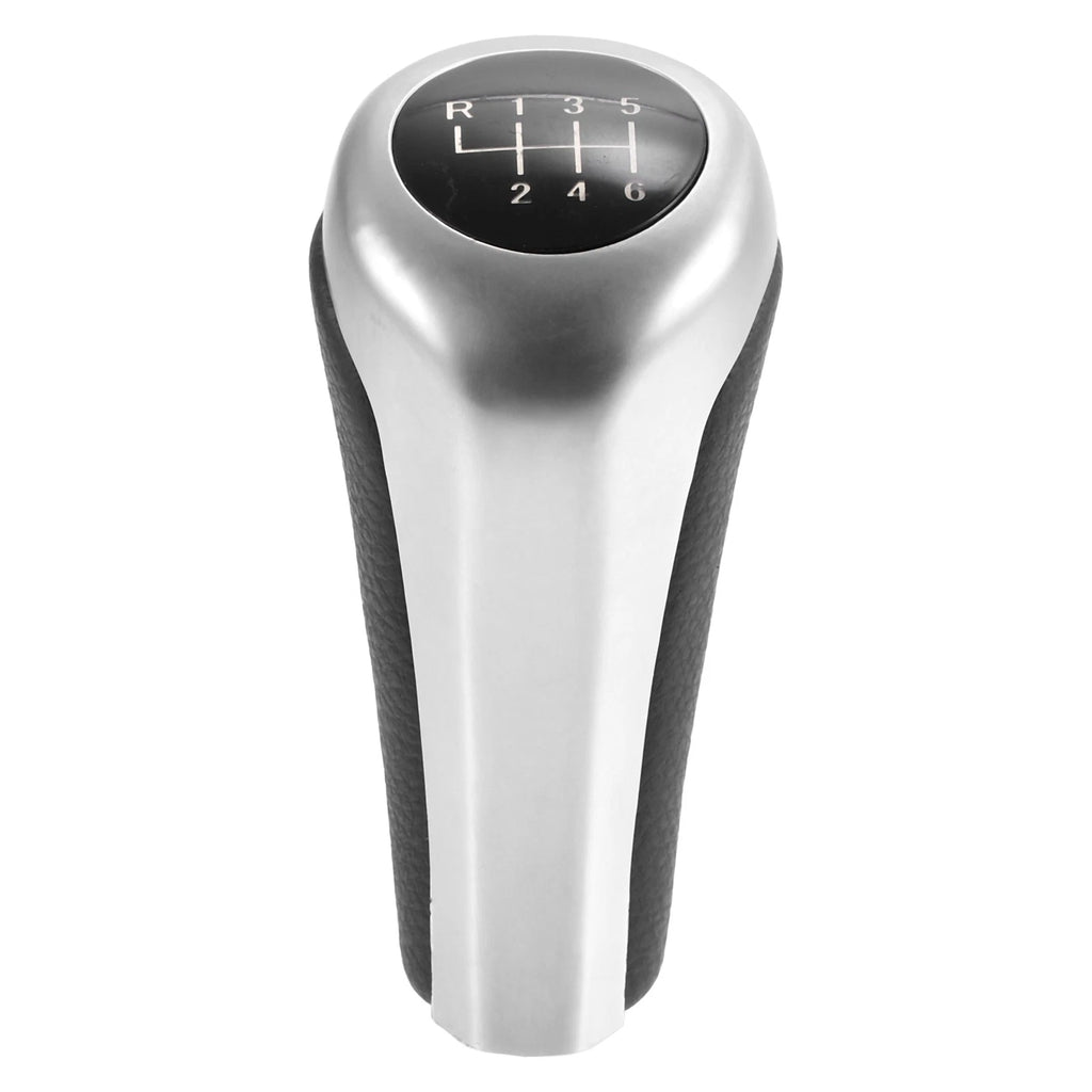 6 Speed Manual Shift Knob for BMW (Faux Leather Black Matte Silver Tone)