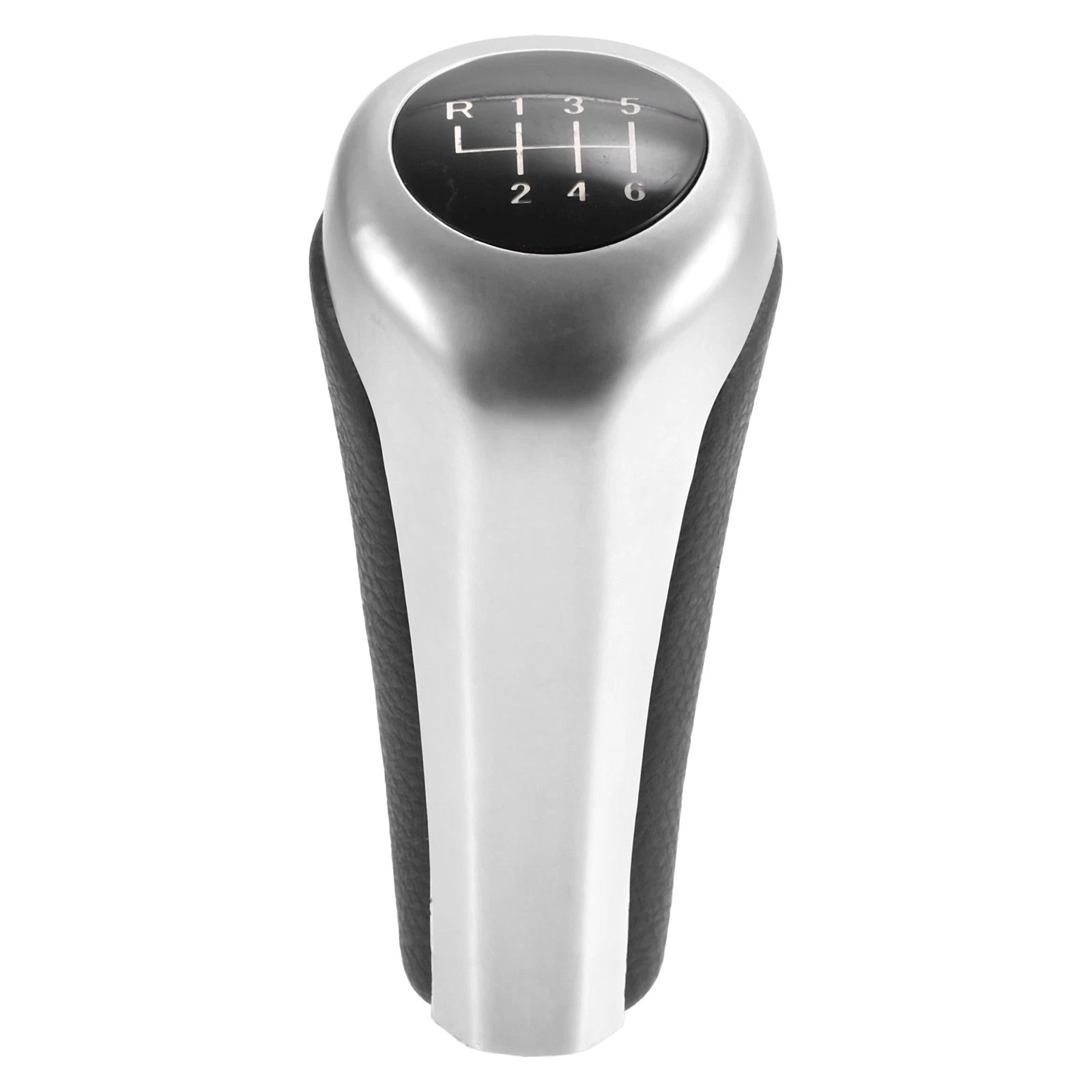 6 Speed Manual Shift Knob for BMW (Faux Leather Black Matte Silver Tone)