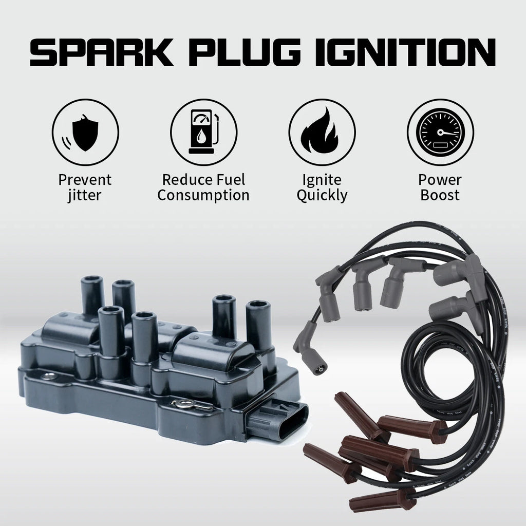 Set of 6 Ignition Coil & Spark Plug Wires for Chevrolet Pontiac 4.3L V6 (1996–2005)