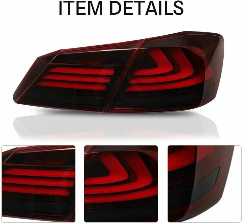 Set of 2 Red Smoke LED Tail Lights for Honda Accord (2013–2015)