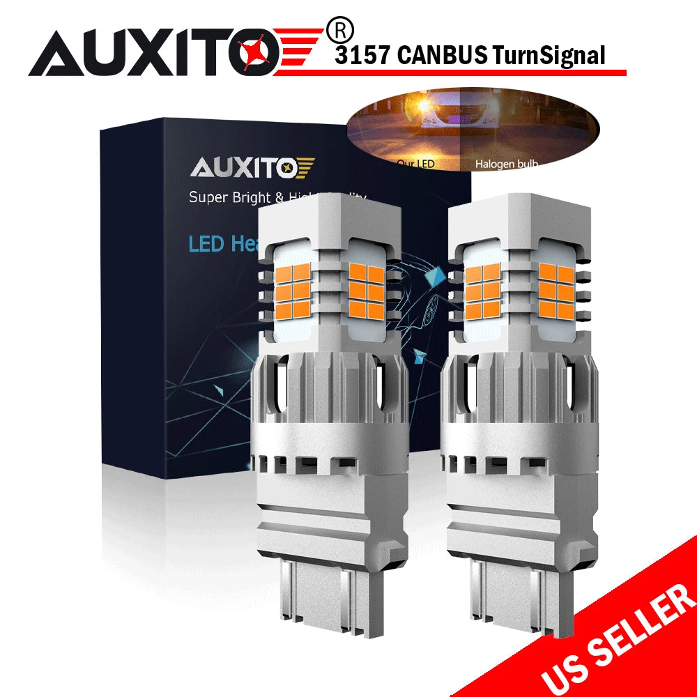 2X 3157 CANBUS LED Amber Yellow Turn Signal Bulbs for Vehicles