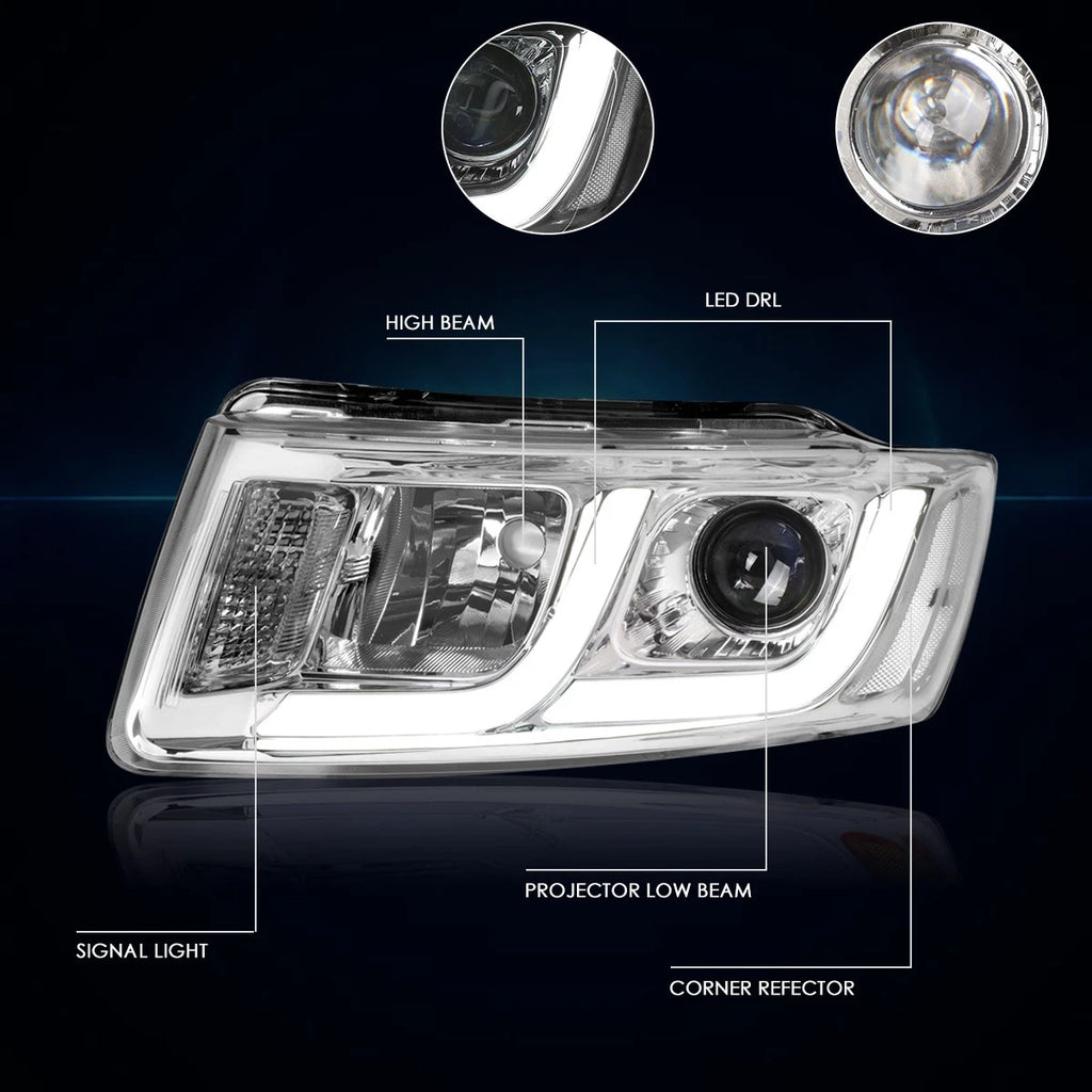 LED DRL Bar Projector Headlight for Jeep Grand Cherokee (2014–2016) Chrome/Clear